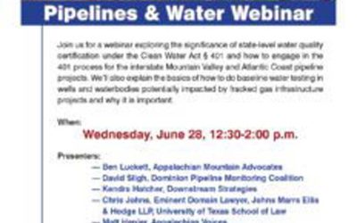 Pipelines & Water Webinar, Wednesday, June 28, 12:30-2 pm